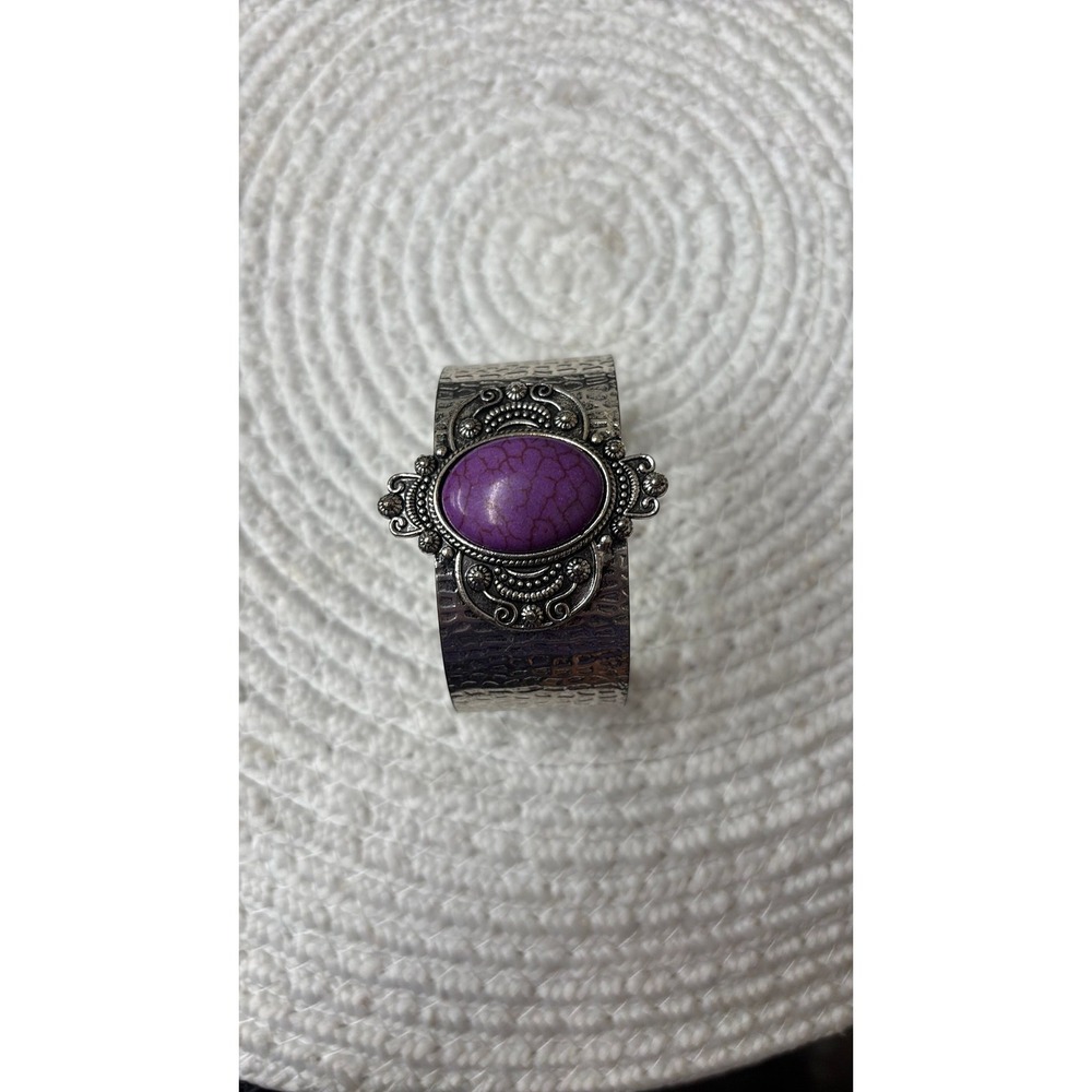 #19. Cracked Purple Stone Filigree Cuff Bracelet